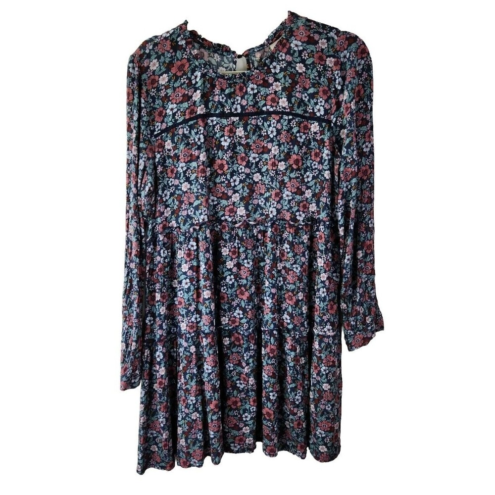 Knox Rose Long Sleeve Bohemian Floral Tiered Midi Dress Size Medium